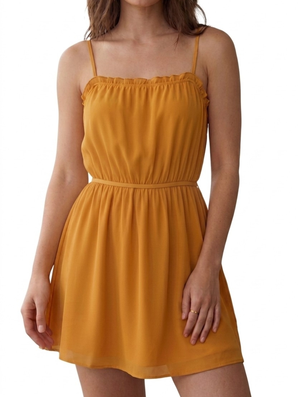 NWOT Aritzia Sunday Best Blixen Chiffon Mini Dress - Mustard Yellow Size M